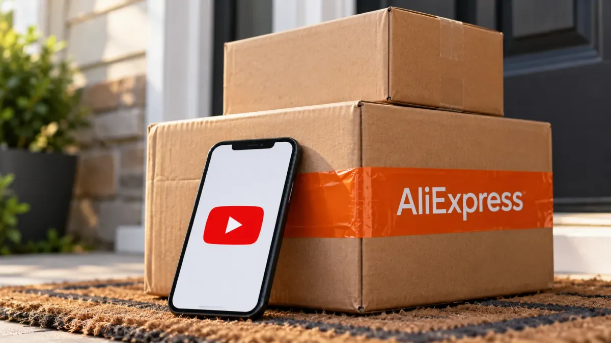 AliExpress and YouTube logo, editorial illustration