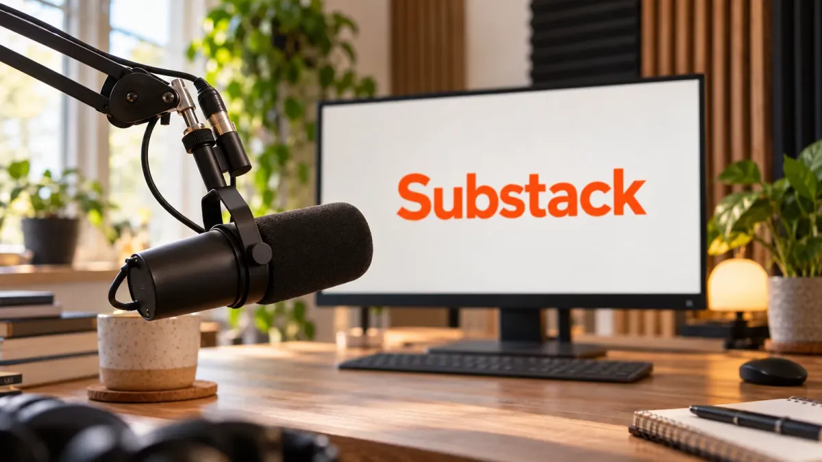 Substack logo, editorial illustration