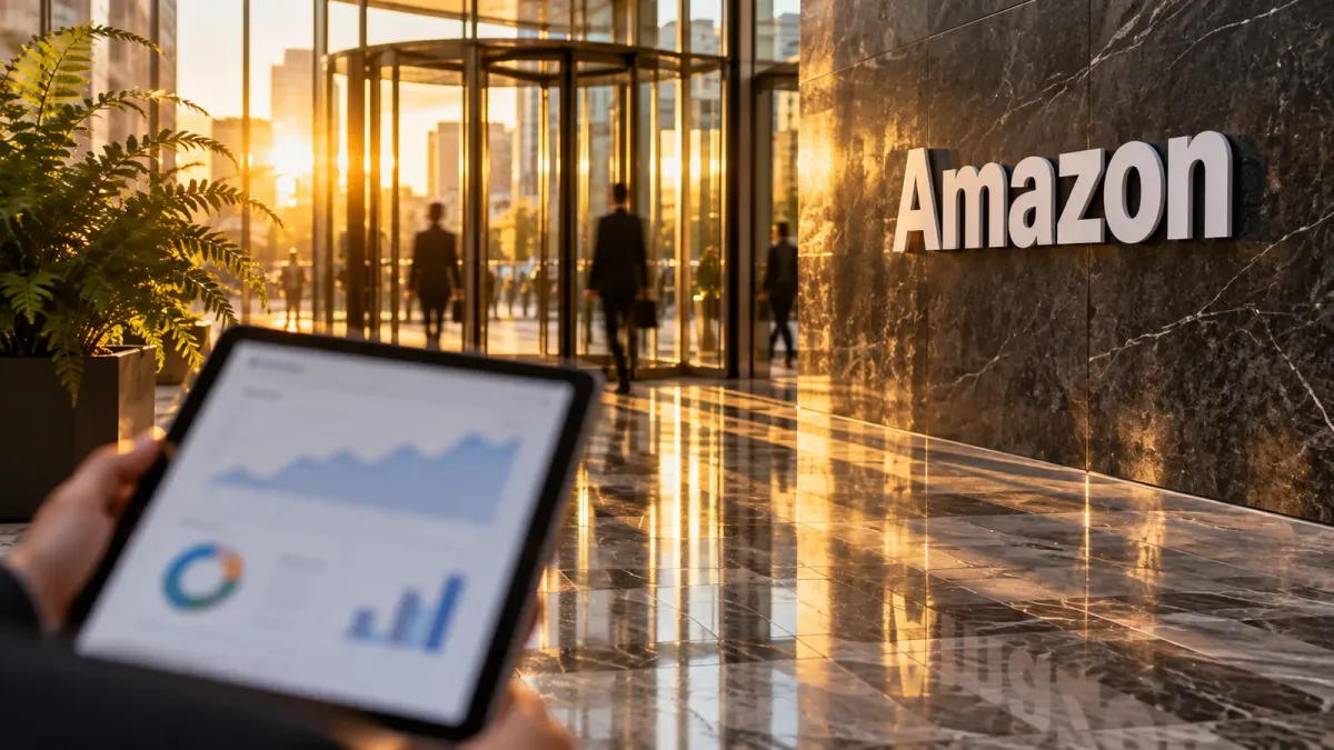 Amazon logo, editorial illustration