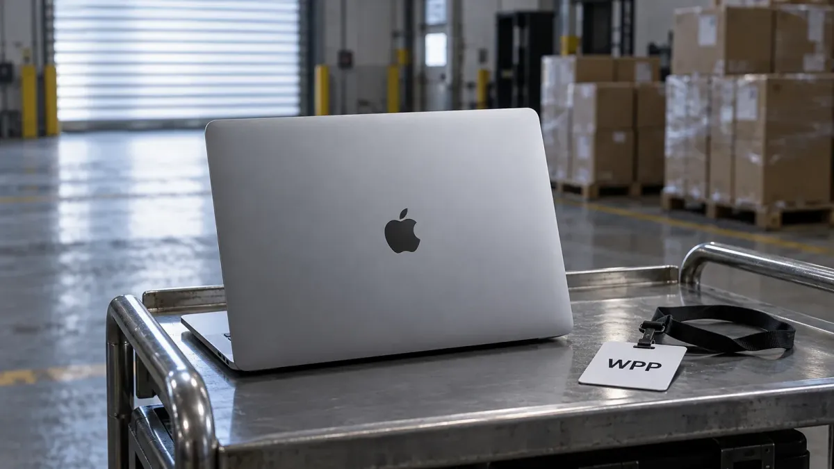 Apple and WPP logo, editorial illustration