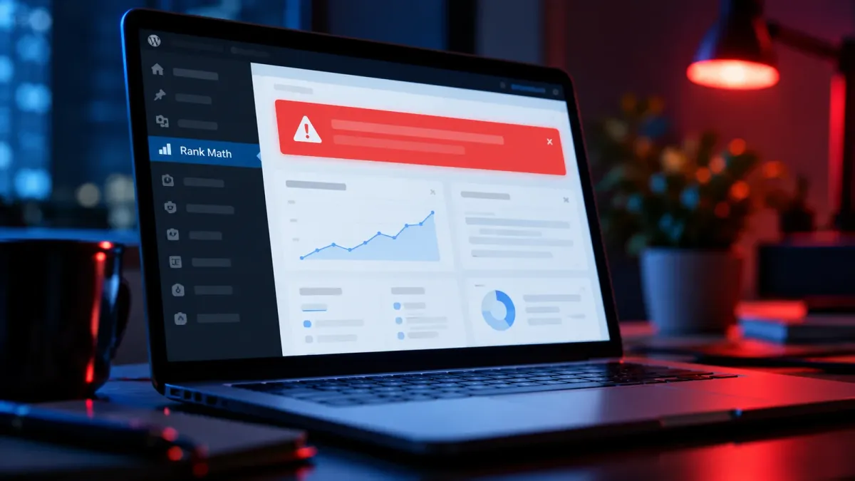Rank Math logo, editorial illustration
