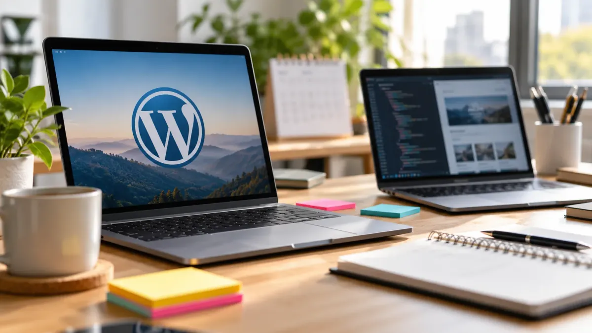 WordPress logo, editorial illustration