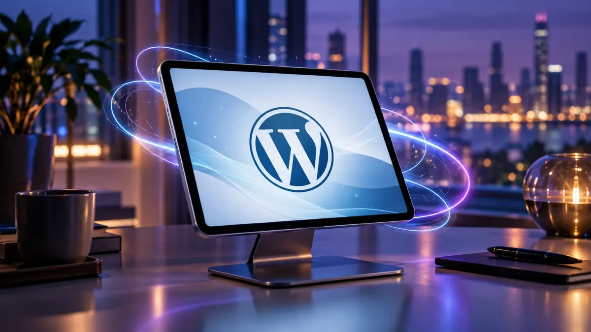 WordPress logo, editorial illustration